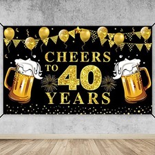Happy 40th Birthday Banner Backdrop Decoration, Cheers to 40 Years