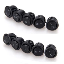 10x Round Rocker Switch Black ON/OFF I/O SPST Circular 12VDC 5A 10A/125V/250V AC