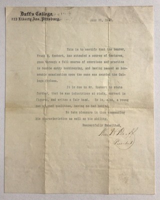 1913 Letterhead & Letter Duffs College Pittsburg Pennsylvania #b12