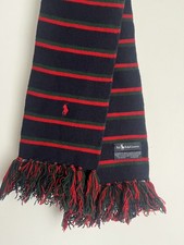 Vintage Polo Ralph Lauren Dark Navy Green Red Striped Knit Merino Wool Scarf 72  