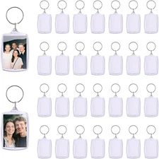 30Pcs Clear Acrylic Pendant Keychain Frame, Rectangle Photo Insert Holders