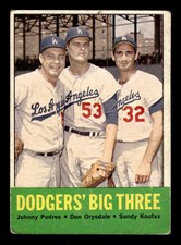 1963 Topps #412 Dodgers' Big Three (Drysdale / Koufax / Podres)