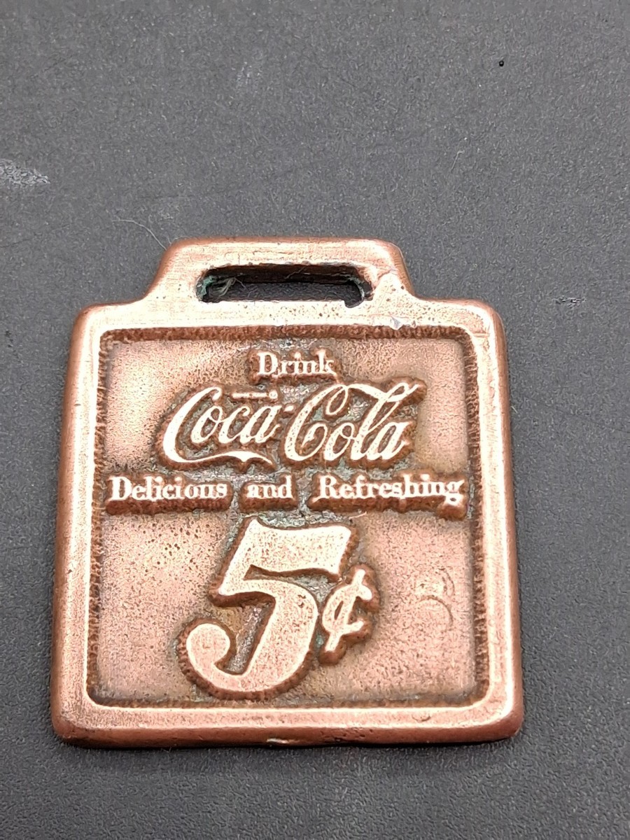 Vintage Bronze Coca-Cola Pocket Watch Fob Drink Coca-Cola 5 Cents