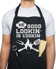 VAGAVY 100 Cotton, Black Funny Aprons for Men, Dad, Husband - Birthday, Father