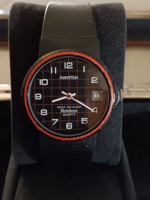 Vintage Blk Armitron A-Watch 20/3409  Retro 90s Red Grid Dial 33mm Slim Profile