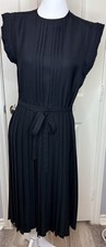 VTG Leslie Fay Little Black Dress Pleated Mid Lengt W/ Belt Union Made S-M