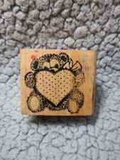 Vintage 1986 Country Stampworks Wood Mounted Rubber Stamp Teddy Bear Hugging...