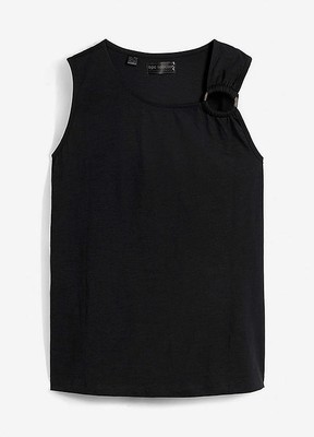 Top mit Ringelement Gr. 48/50 Schwarz Damentop Baumwoll-Shirt Oberteil Neu*