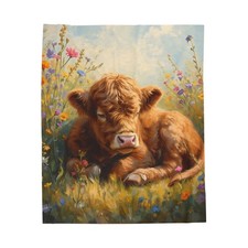 Highland Cow Blanket  Baby Highland Calf Plush Velveteen Throw