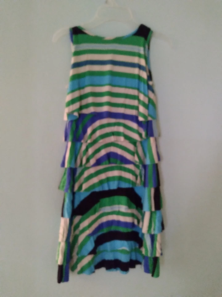 Vestido Niña Un Deux Trois Multicolor Verde Azul Blanco Sin Mangas Talla 10 Niños Foto 3 de 4