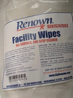 Renown REN15747003 Facility Wipes 8x10 All Surface Cleaner 2 Rolls 1600 Count