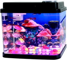 Mini Fish Tank Small Aquarium 1 Gallon Fish Bowl 6 Color Auto-Looping Light 3 in