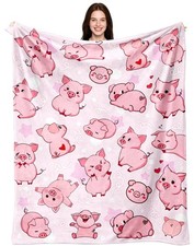 Pig Blanket Gifts Warm Flannel Pig Themed Throw Decor Bedding Girls 50x40 Inch
