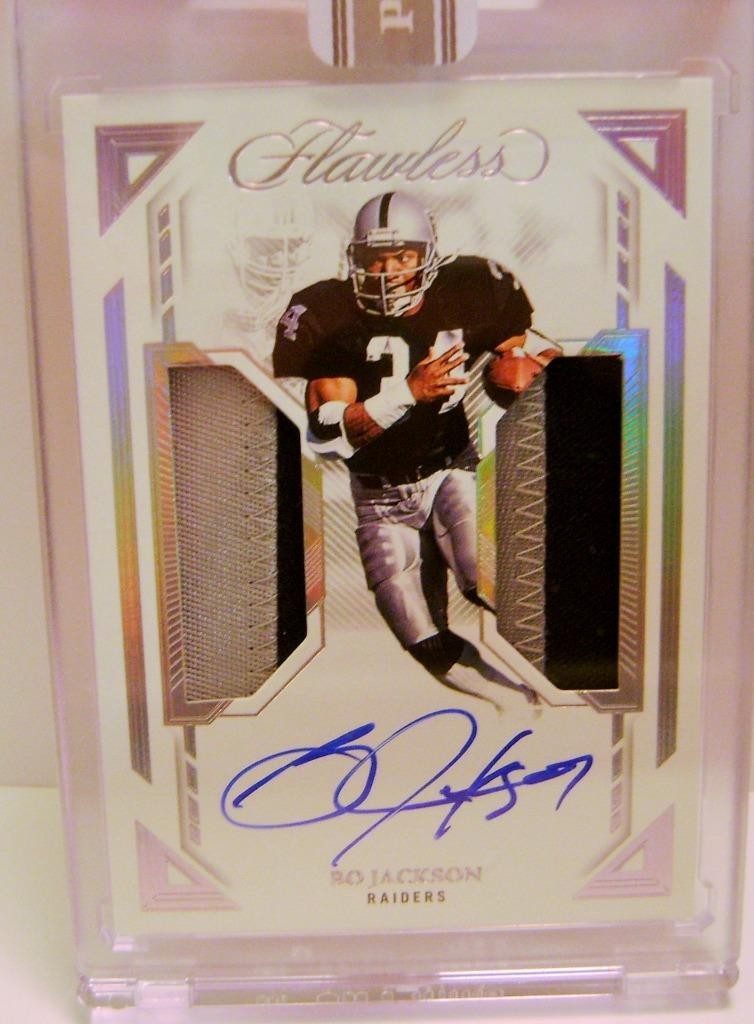 BO JACKSON 1/1 DUAL PATCH AUTO WHITE BOX PANINI FLAWLESS FOOTBALL 2023 view 2