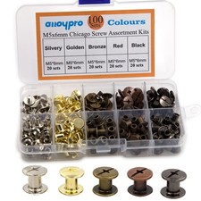 100 Sets Chicago Screws Assorted Kit 5 Color Leather Rivets Screw Rivets Flat