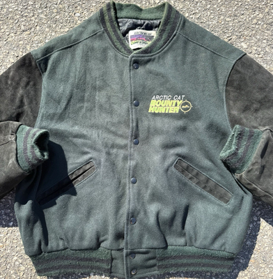 Vintage Arctic Cat Bounty Hunter Leather and Wool Retro 90s Bomber