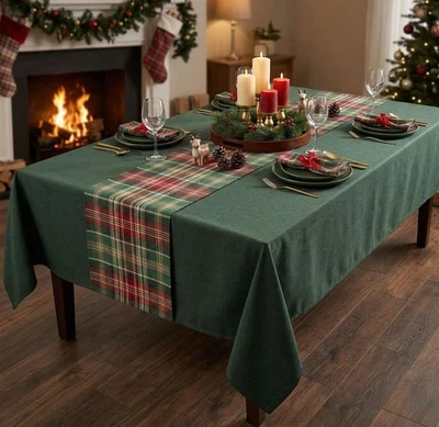 Tafeldecke Tischdecke grün 140x240 mit Karo Streifen, Tisch Tuch Tafel Wäsche - Bild 1 von 4