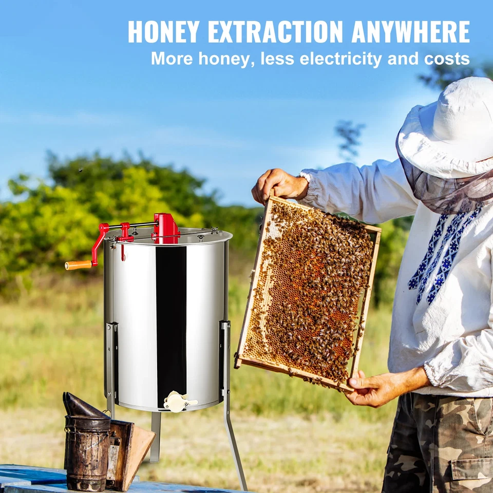 Honey Extractor 4/8 2/4 Frame Electric Stainless Steel Honeycomb Spinner Crank - Image 2 of 4