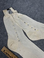 antique socks silk/rayon mens foot 10 inch white with stripe original 1920-40