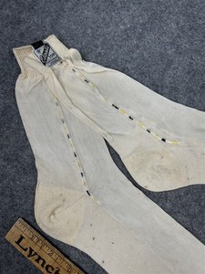 antique socks silk/rayon mens foot 10 inch white with stripe original 1920-40