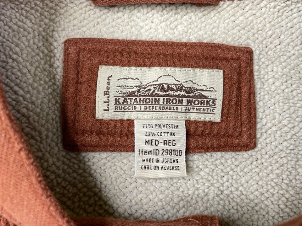 Camisa LL Bean Para Hombres Mediana Naranja Katahdin Iron Works Bonded Waffle Vellón Henley Foto 3 de 4