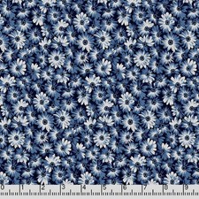 45" Wide SUNSHINE FLORAL Fabric Navy 100 Cotton By The Yard/Continuous Yards
