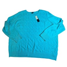 Talbots Turquoise Blue Cable Knit Sweater 3XP 30 Lambswool Button Accent Petite