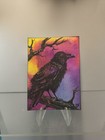 ACEO Original Raven Crow Black Bird By Crystal Valentine Painting Mini Art — photo 2