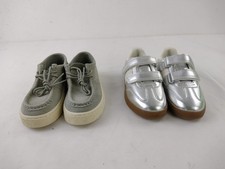 M&S 2Pcs Shoe Bundle Size 11 Silver Self Fastening Trainer Sage Leather Shoes F2