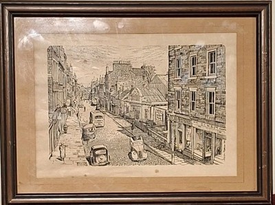 Keith Robson 1984 Dundee Straßenszene Druck gerahmt Vintage schottische Kunst, DC Thomson 