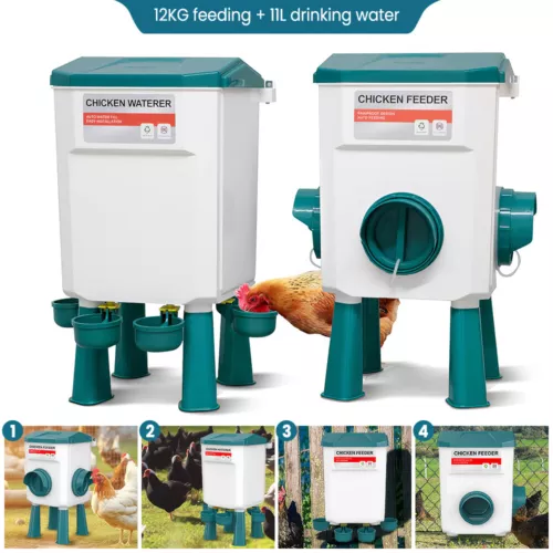 12kgChicken Feeder Bird Waterer11L Set Auto Food Water Dispenser Drinker Gravity - Picture 2 of 13