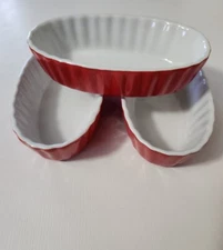 Mini Red Oval Casserole Relish Dishes by Housewares International Set of 3