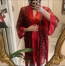 Vintage Victoria s Secret Gold Label Red Lace Robe