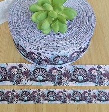 7/8  1.5" 1 YD Seashell Grosgrain Ribbon Sand Dollar Ocean Beach Tropical Sea