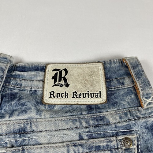 Rock Revival Koen Acid Washed Denim  Jeans Relaxed Straight Distressed Size: 36 - Picture 21 of 23