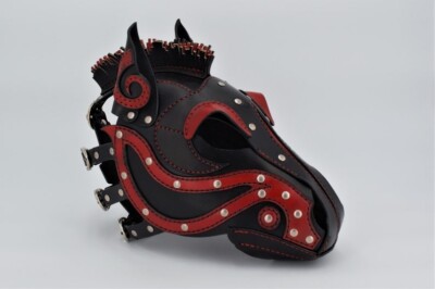Handcrafted Leather Pony Hood – Black & Red Edition | Horse  display picture 1
