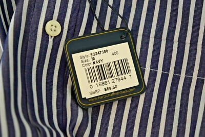 Hart Schaffner Marx Men's Navy Blue Striped Cotton Shirt Medium