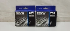 (QTY. 2) Genuine Epson 702 Black Ink Cartridge T702120 06/26 NEW SEALED