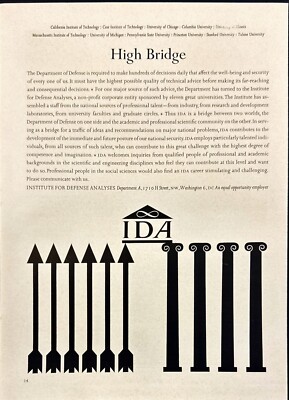 IDA Institute For Defense Analyses High Bridge Vintage Print Ad 1962