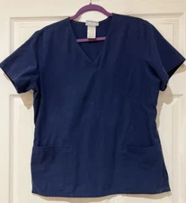 SB Scrubs Top Women’s Sz Medium Navy Indigo Tie Back Pockets