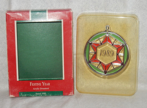 Hallmark 1989 Año Festivo Acrílico Adorno de Navidad en Caja - Imagen 5 de 6