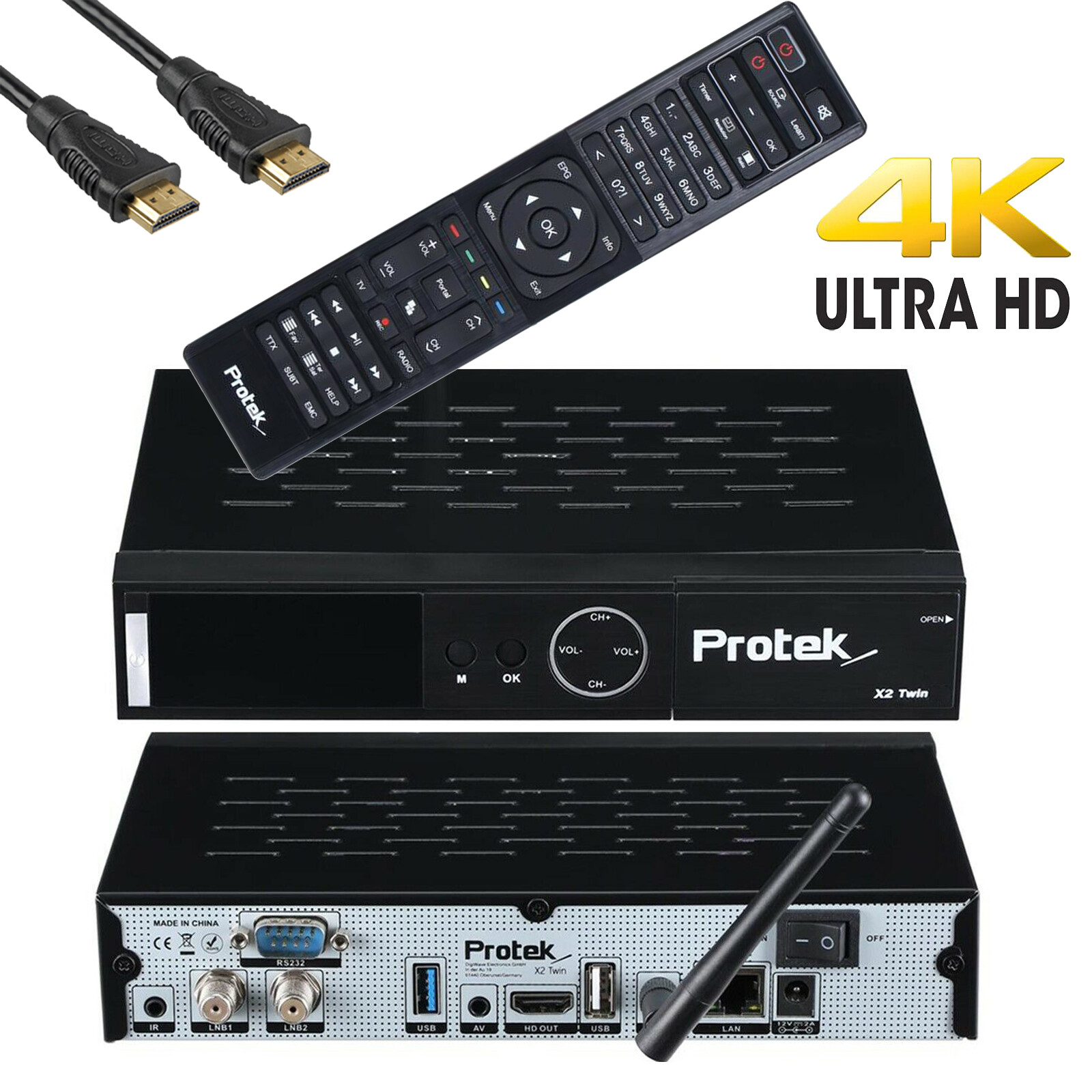 Protek X2 Sat Receiver 4K UHD H.265 HEVC E2 Linux 2.4 GHz WiFi Twin 2x DVB-S2 