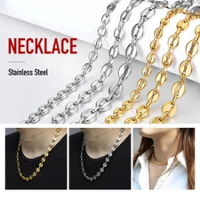 7/9/11mm Men Coffee Beans Marina Link Chain Necklace Gold Plated Stainless Steel