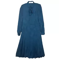 VTG Jean-Louis Scherrer Boutique Paris Dress 100% Silk Blue Jacquard FR 36 US 4