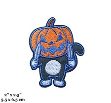 Pumpkin Head Cat With Knives Halloween Spooky Horror Embroidered Iron On Patch