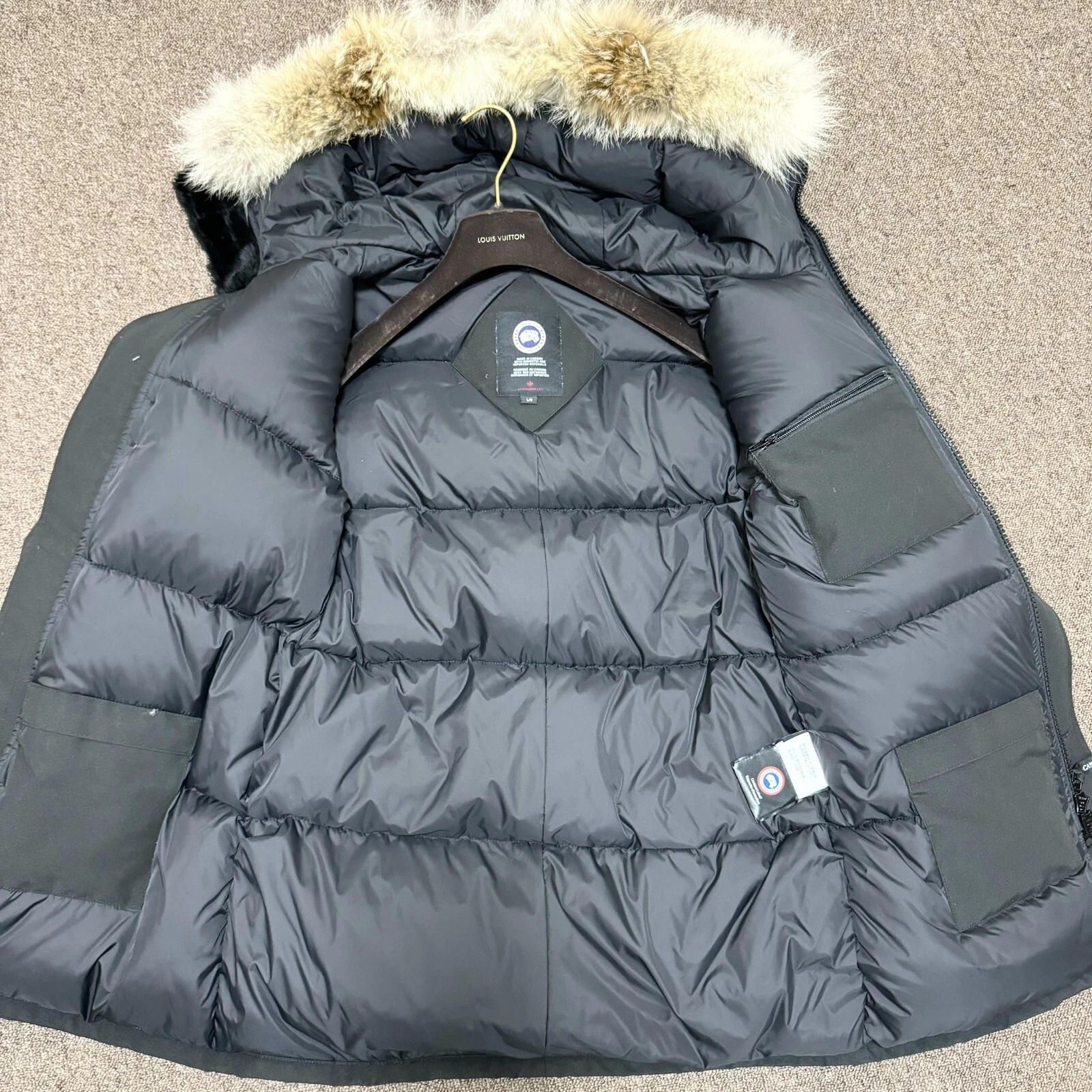 PARKA CANADA GOOSE JASPER 3438JM uomo L G nero felpa con cappuccio pelliccia puffer jacket originale