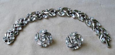 Gestempelt Trifari Crown Silberfarben Klar Strass Set Armband Ohrstecker