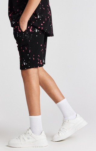 SikSilk Boys Black Paint Splat Shorts 13-14 Years - Picture 3 of 5