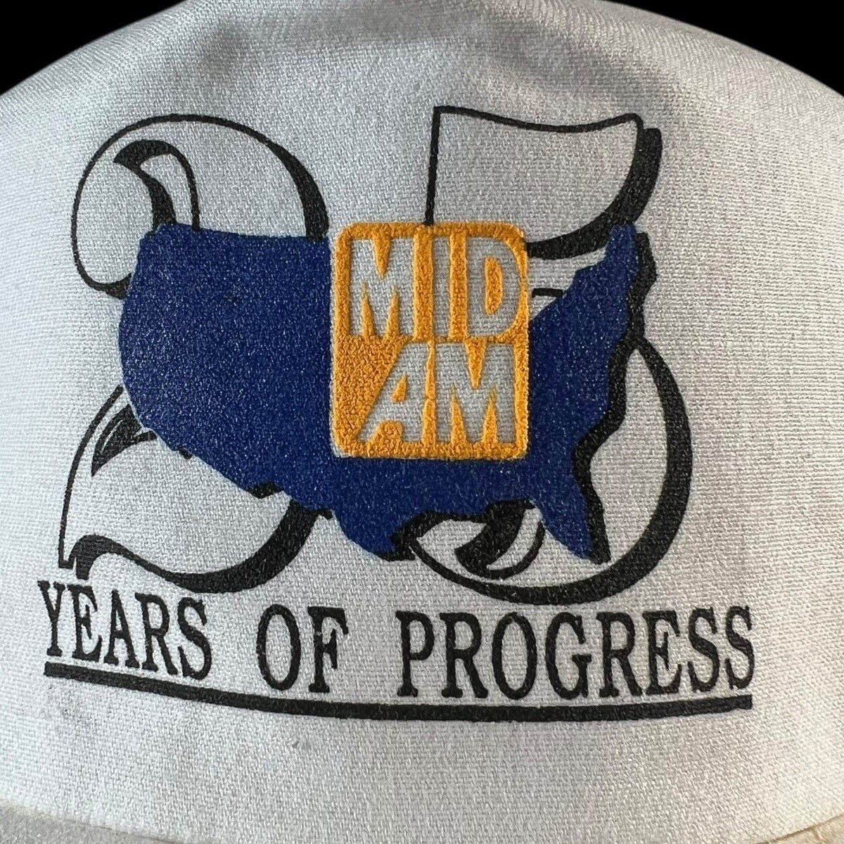 Casquette Snapback Vintage Années 80 - MID AM Mid-American Dairymen INC - Rayures Bleues Et Blanches - Fabriquée Aux USA