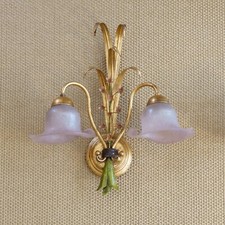 Vintage Double-Arm Floral Tole Art Nouveau-Style Electric Wall Sconce